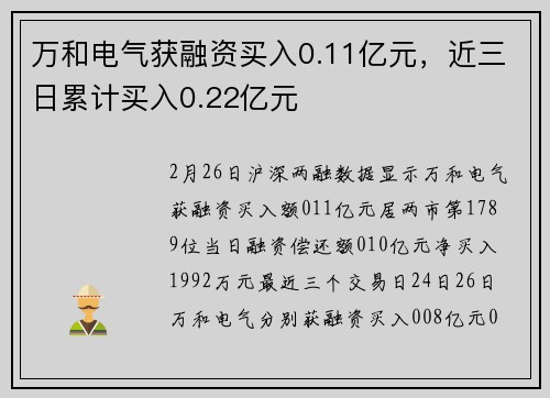 万和电气获融资买入0.11亿元，近三日累计买入0.22亿元