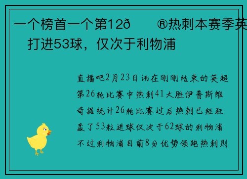 一个榜首一个第12😮热刺本赛季英超打进53球，仅次于利物浦