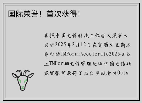 国际荣誉！首次获得！