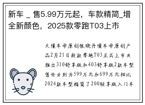新车 _ 售5.99万元起，车款精简_增全新颜色，2025款零跑T03上市