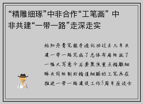 “精雕细琢”中非合作“工笔画” 中非共建“一带一路”走深走实